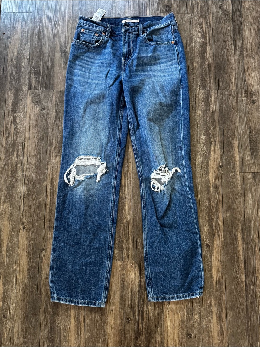 Levi's Women's Straight Leg Distressed Blue Jeans